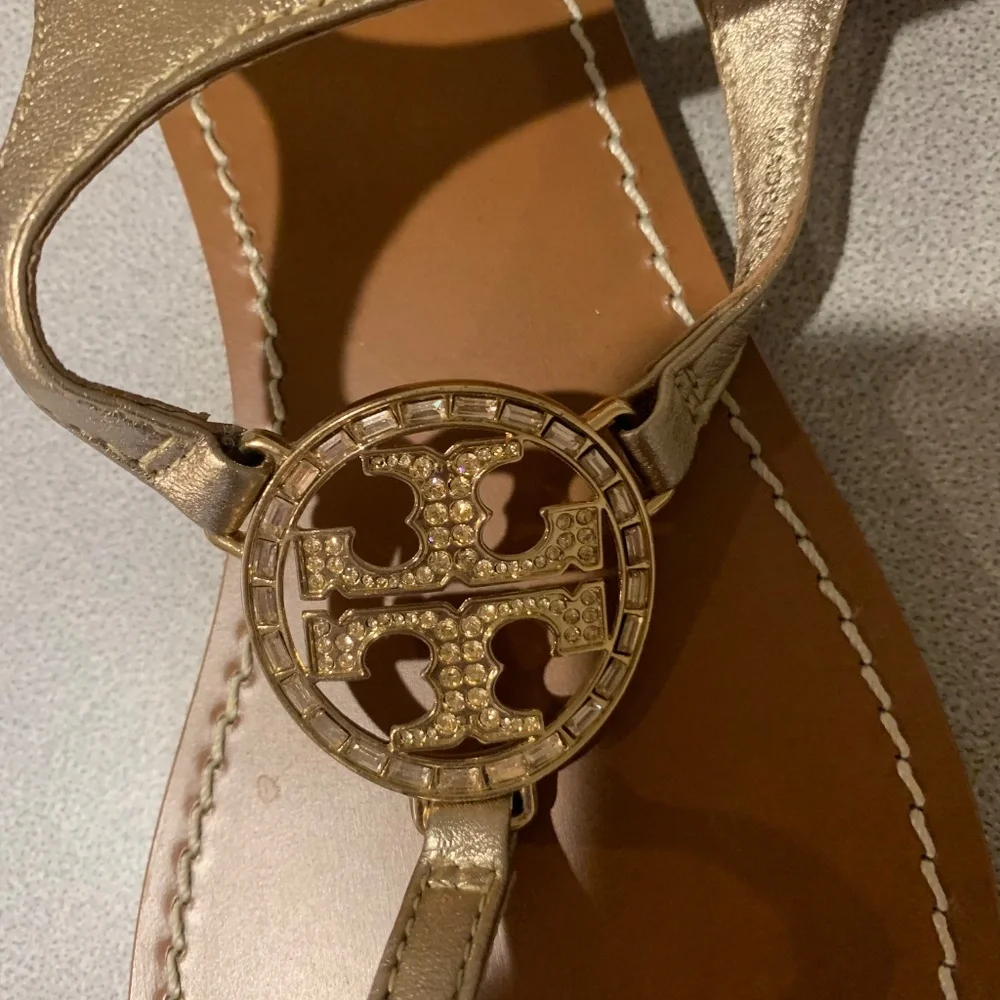 Tory Burch Gold  Embellished Thong Sandals sz 8.5 M